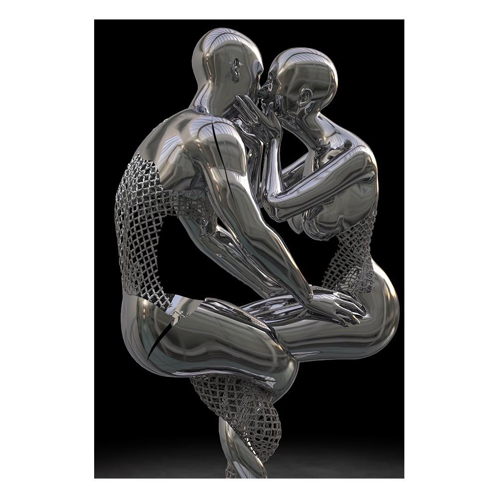 Золотая и серебряная фигурка, статуя, картина на холсте, металлическая скульптура, печать на плакатах, романтические фотографии для влюбленных, современное настенное искусство, домашний декор