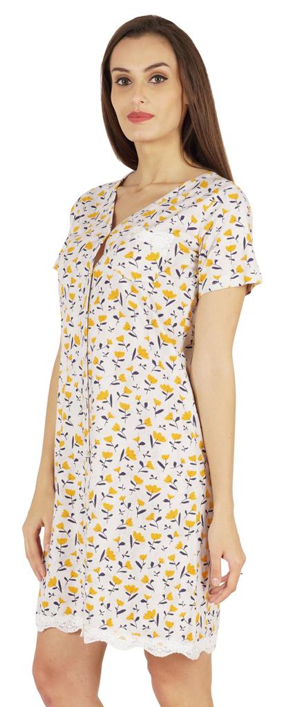 Inkmeso Printed V-Neck Nightgown Sleepwear For Womens Nightshirt Soft Button