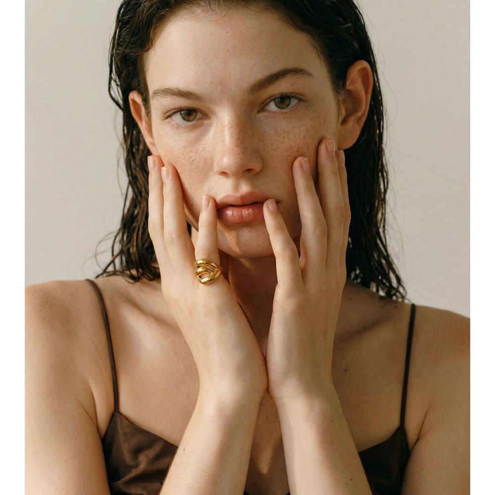 Yhpup Stylish Unique Smooth Stainless Steel Metal Layered Ring Tarnish Resistant Golden Personalized Jewelry PVD Plated