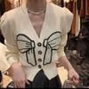 Cardigan Sweater V-neck Embroidered Bow Sweater Coat Women Cardigan 2023 Autumn and Winter Lazy Women Cardigan Tops