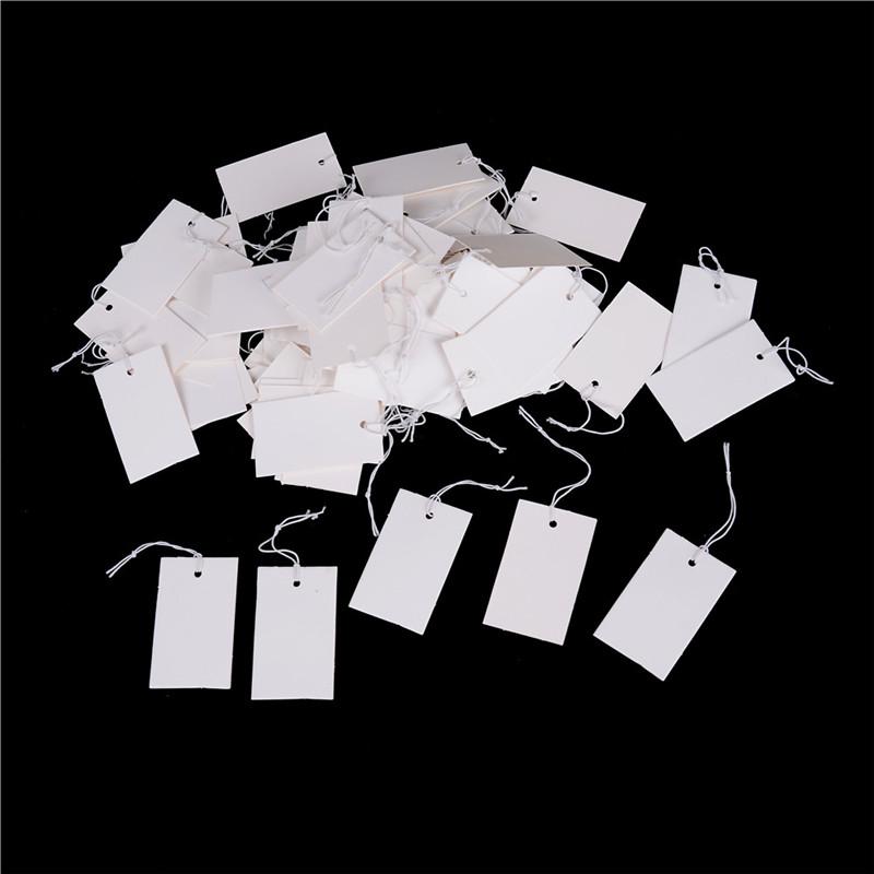 100Pcs White Paper Jewelry Clothes Label Price Tags With Elastic String 5*3Cm