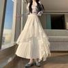 Cotton Blended Irregular Lace Maxi Skirt With Ruffle Hem For Fashion Women