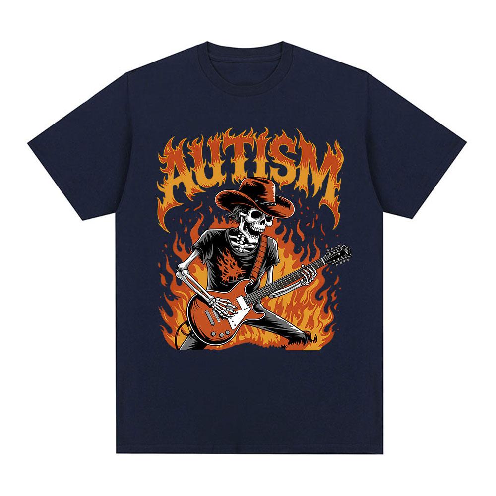 Autism Funny Skeleton Meme Tshirts Men Women Clothing Vintage Summer Short Sleeves Tshirt 100 Cotton Casual Oversized T Shirt