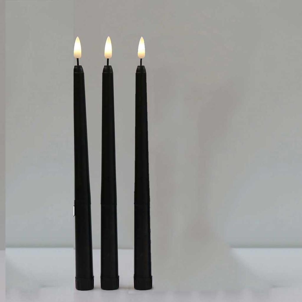 3 or 6 Pieces Black Flameless LED Taper Candles 11 inch,Plastic Realistic Flickering Decorative Halloween Candle Light