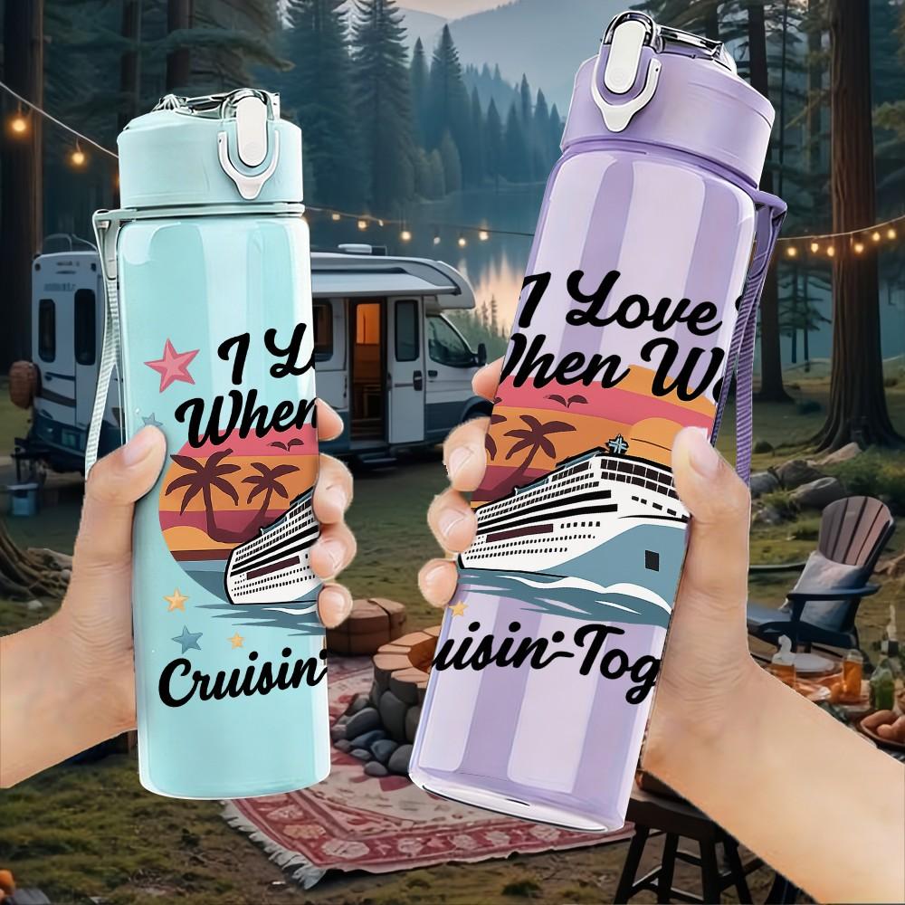 1PC I Love We Cruise Sunset Ship 750ml Color Plastic Sports Water Bottle Leakproof Flip Straw Lid Suitable for Sports Office Home Use