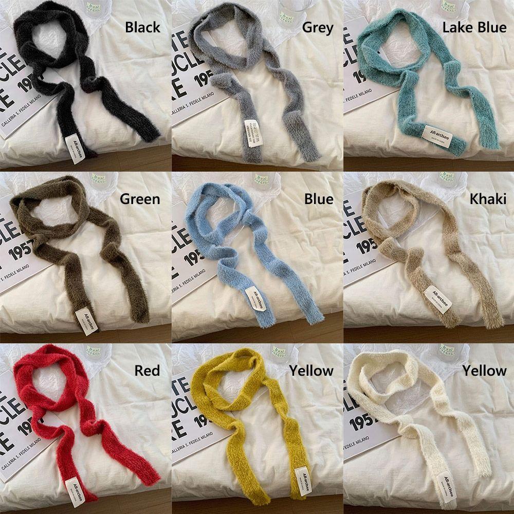 Solid Color Long Strip Scarf Plush Mohair Women Scarf New Y2K Girl Scarf Outdoor