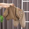 Комплект уличной одежды в корейском стиле для мальчиков с длинным рукавом - Полосатая рубашка и весенний наряд