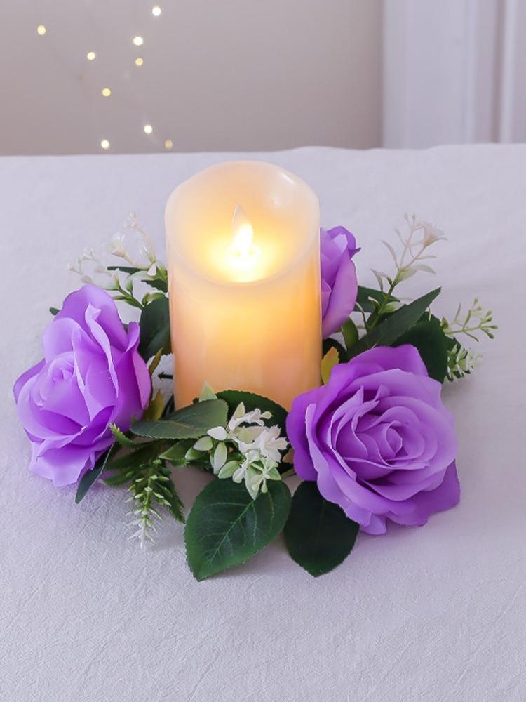 2 шт. Подсвечник Искусственный Подсвечник Гирлянда Мини Искусственные Цветы Розы Свадебные Украшения Венок для Свечей для Столбовых Свечей Венок из Искусственных Цветов
