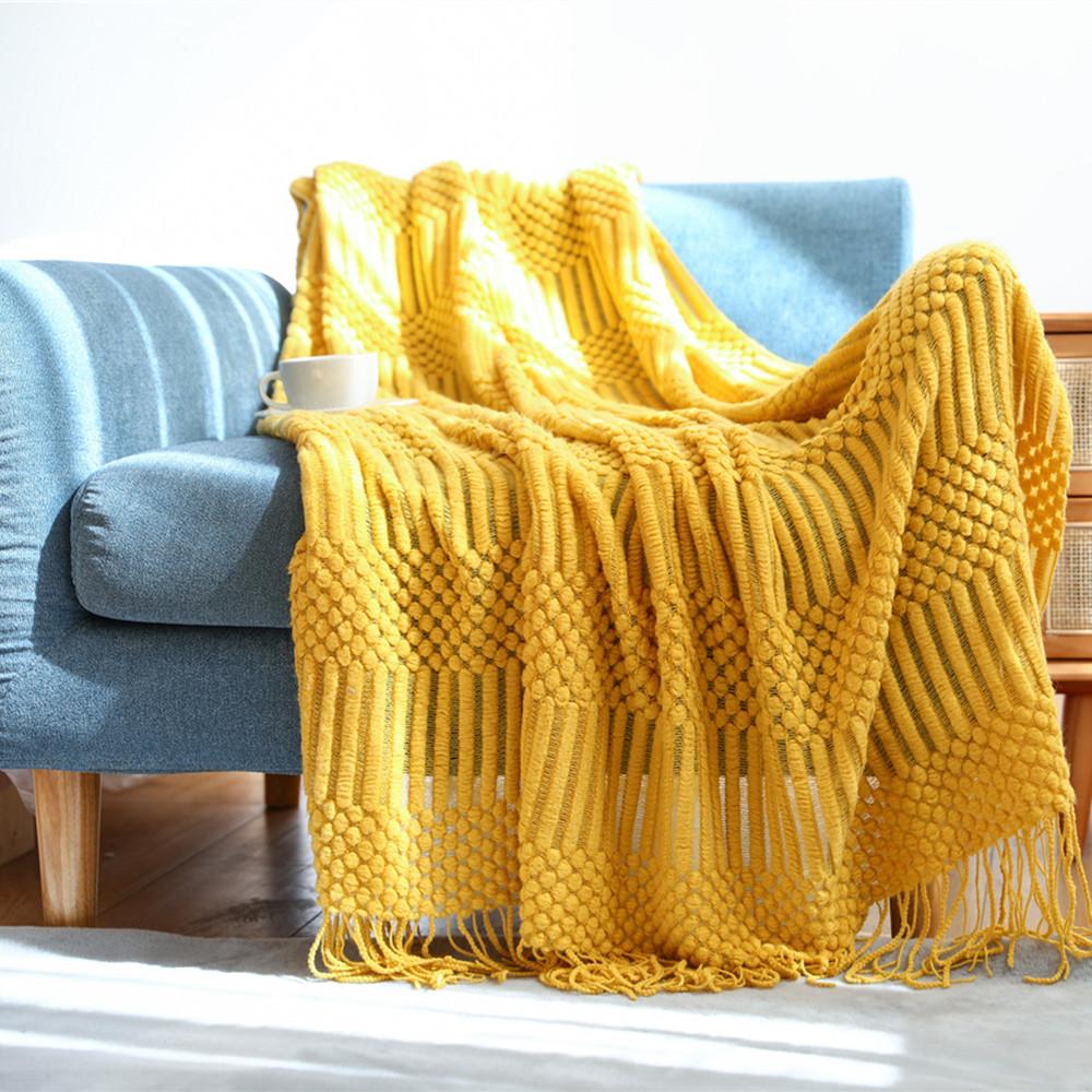 1 шт. Плед в стиле бохо с геометрическим узором и кисточками - 100% полиэстер, легкий, всесезонный, с мягкой текстурой, для дивана, кровати, софы