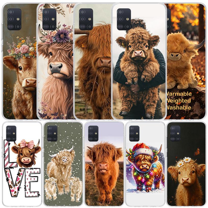 Cute Highland Cow Soft Cover for Samsung Galaxy A12 A22 A32 A52 A72 A02S Phone Case Note 20 Ultra 10 S10 Plus A51 A71 A50S A20S
