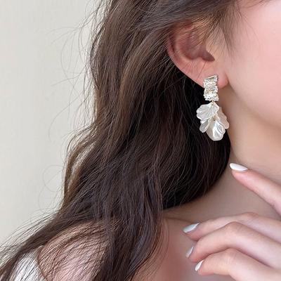 Серьги-подвески с имитацией ракушки, белые циркониевые цветочные серьги