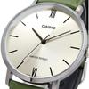 Casio Мужские кварцевые часы Серебристые   Зеленый кожаный ремешок Mtp Vt01l 3b