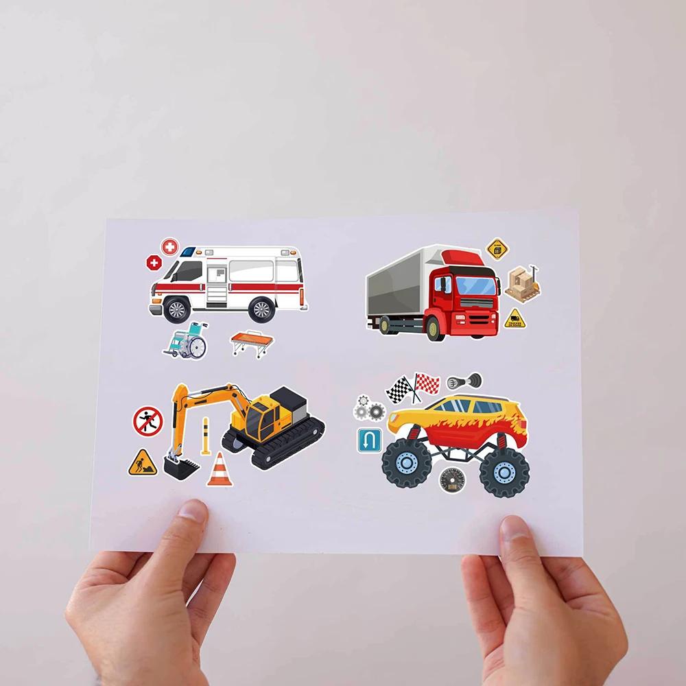 8/16 Листов DIY Инженерный Автомобиль Пазл Наклейки Сделай Лицо Дети Создай Свой Собственный Мотоцикл Поезд Грузовик Пазл Игра Детская Игрушка