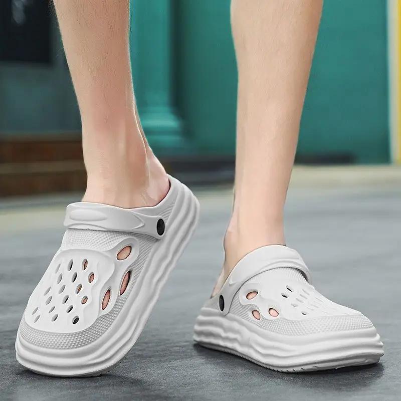 Модная платформа Мужские тапочки с отверстиями Сабо Слайды Мягкие Пляжные Повседневные Стиль 2025 Веселые Взрослые Высокое Качество Модный Дизайнер Роскошная Мужская Обувь