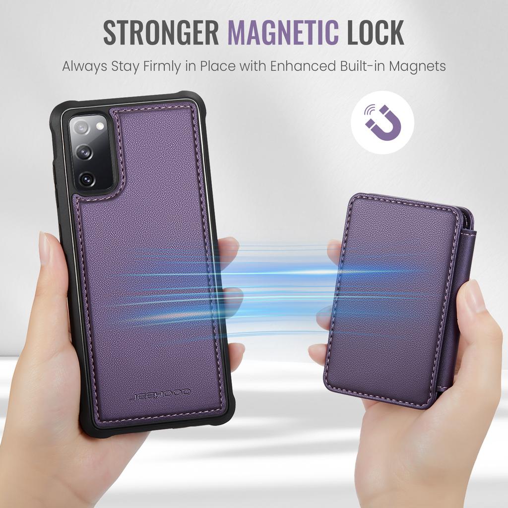 For Samsung Galaxy S20 FE Case JEEHOOD J05 Leather Mobile Cover with Detachable Magnetic Card Bag