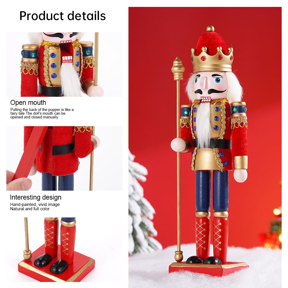 2Pcs 30CM Wooden Nutcracker Puppet Figurine Hand Painted Nutcracker Soldier Model Doll Christmas Ornaments Home Decoration