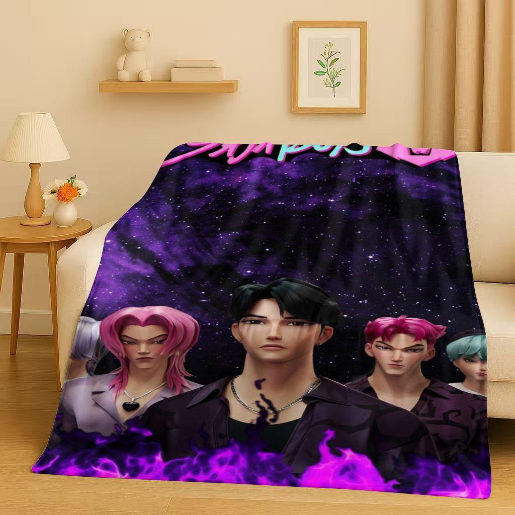 2026 New Cartoon Kpop Demon Hunters Zoey Rumi Mira Music Flannel Blanket,Ultra Soft Plush Throw for Home Bedroom Bed Sofa Cover