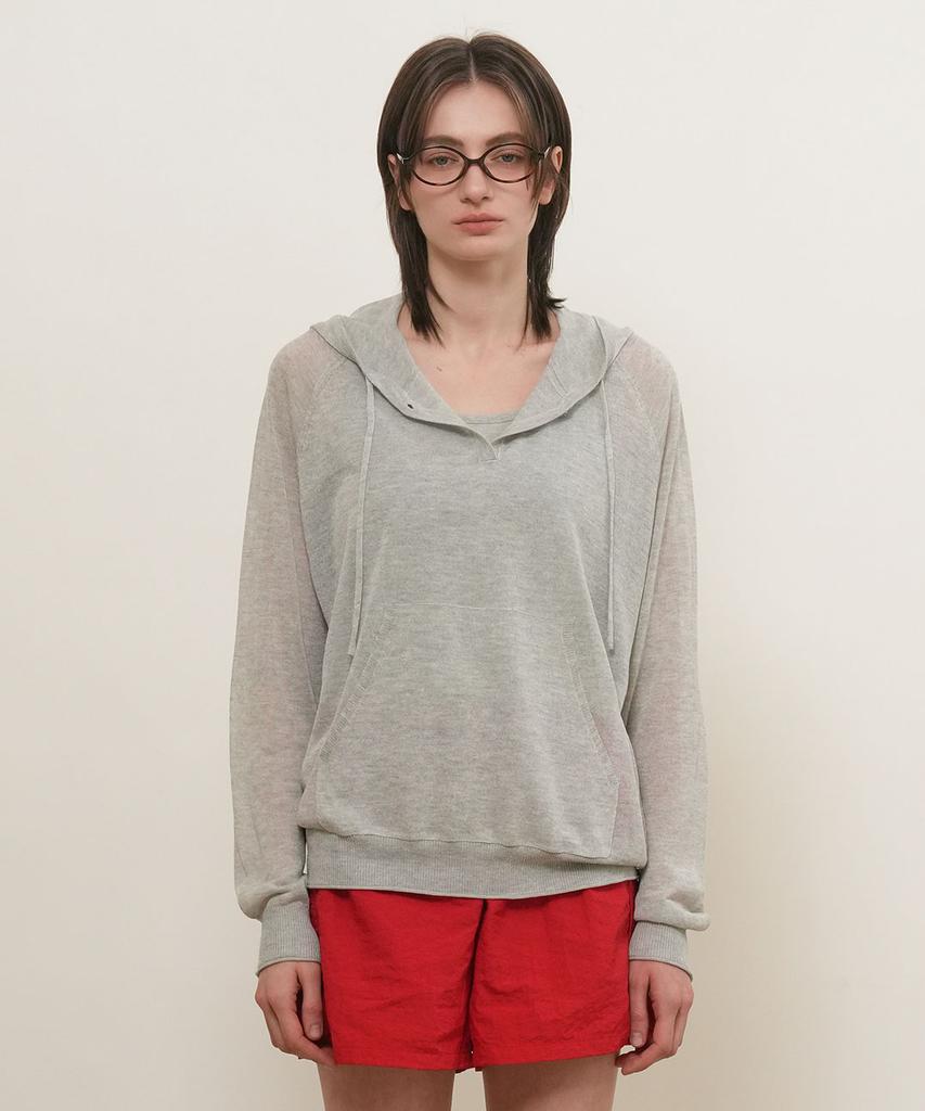 GENERALIDEA Sheer Hooded Knit Pullover [Melange Grey] / Gf2Lkp526