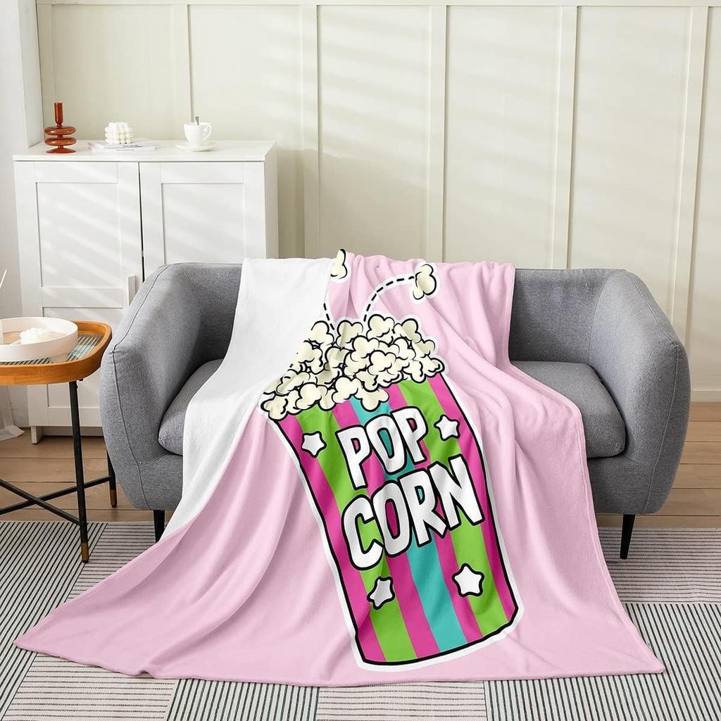 Popcorn All Season,Bed Blanket Cinema Poster Blanket, for Kids Boys Girls Teens Decor Movie Theater Food Blanket Home Decor