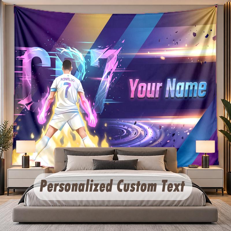 Custom Name Text Tapestry Cristiano Ronaldo Personalized Polyester Wall Tapestry For Bedroom And Room