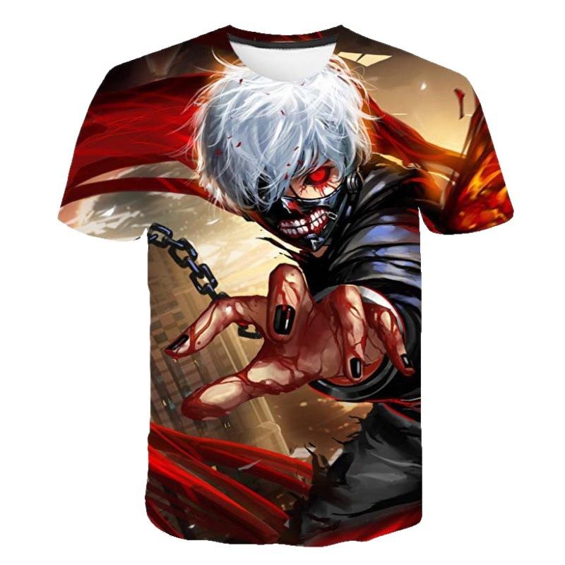 Мужская и подростковая футболка с 3D цифровой печатью Tokyo Ghoul, Аниме мультяшная графическая футболка, Дышащий полиэстер, Короткий рукав, Повседневная уличная одежда