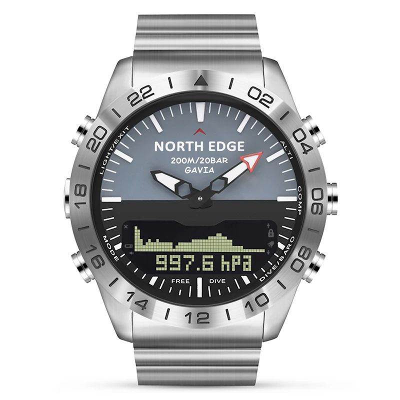 NORTH EDGE Мужские часы для дайвинга, военные, армейские, роскошные, полностью стальные, умные часы, компас, альтиметр, барометр, цифровые часы, водонепроницаемые, 200 м