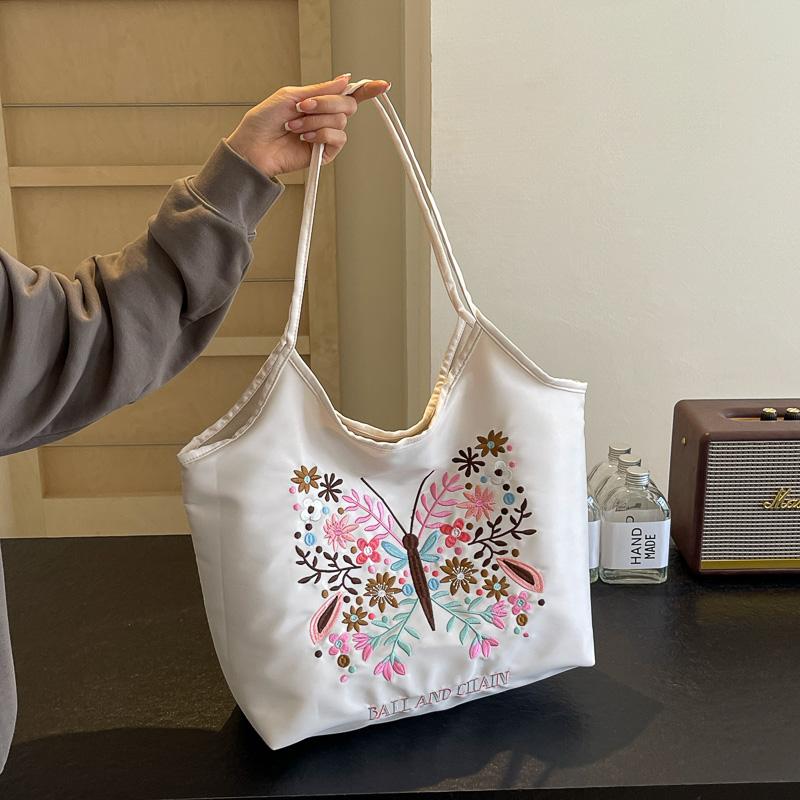 Summer New Fashionable Embroidered Shopping Bag Butterfly Style Single Shoulder Crossbody Handbag with Large Capacity