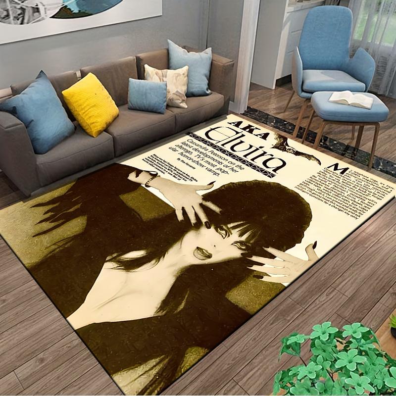 Edgy Elvira Cassandra Peterson Vintage Fango Magazine Horror Vamp non-slip washable printed rug for kids playroom nursery bedroom