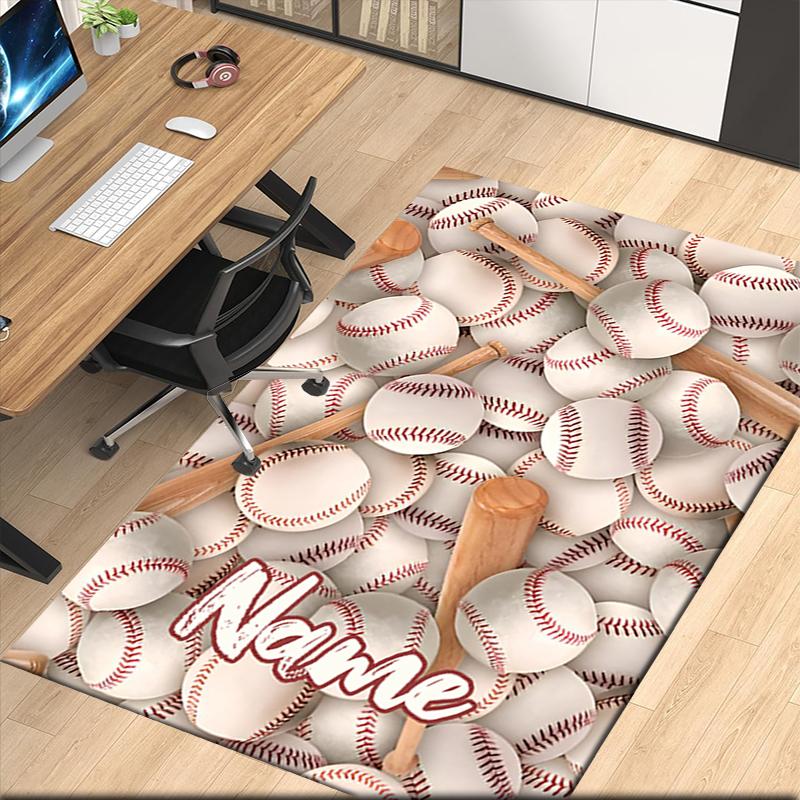 Custom Name Baseball Printed Carpet, for Office Chair Living Room Bedroom Kitchen Room Decor Gifts.