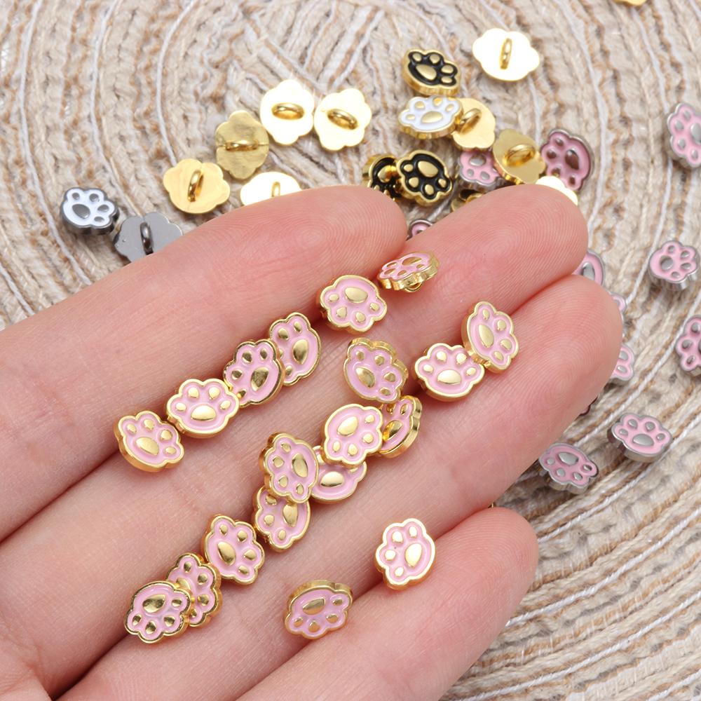 20pcs 8mm Cat Paw Pattern Craft Mini Buttons Clothing Sewing Buckle DIY Doll Clothes Metal Buckles