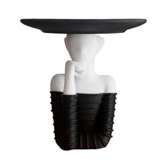 Lady Key Holder with Tray Black And White Entryway Key Tray Modern Jewelry Dish Decorative Trinket Dish for Rings Earrings Bracelet Watch Keys