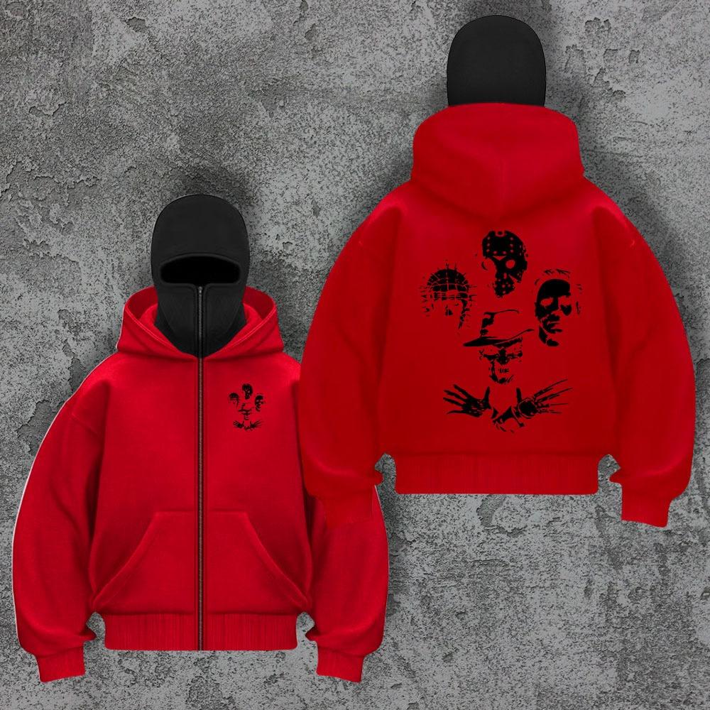 Трендовый бренд Бархатный двойной капюшон Уникальный дизайн Толстовка с капюшоном для осени и зимы, Новая унисекс свободная толстовка Y2K