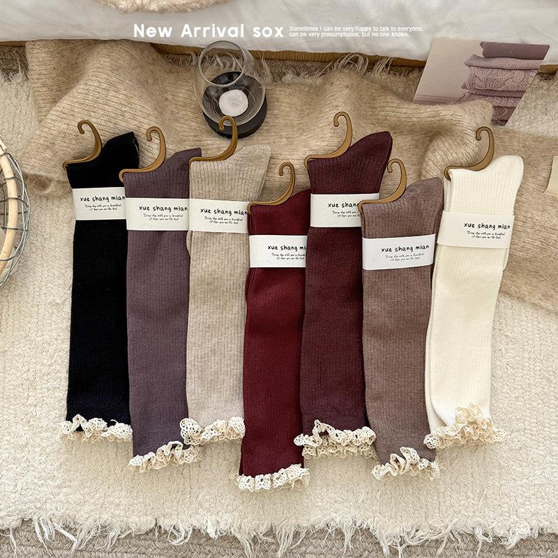 Женские осенне-зимние утолщенные теплые кружевные новогодние рождественские чулки