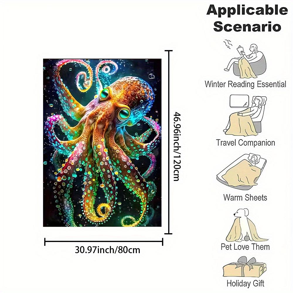 Contemporary Reversible Octopus Print Throw Blanket - Cartoon Themed, All-Season, Non-Woven Polyester, Lightweight, Soft Flannel