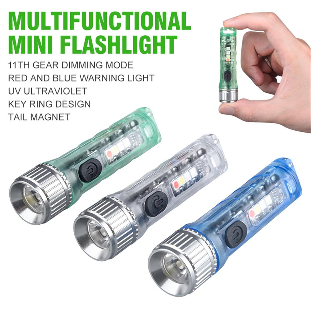 Mini Flashlight Keychain Multi-function Waterproof USB Rechargeable Outdoor Hiking Camping Powerful Magnetic Warning Flashlight