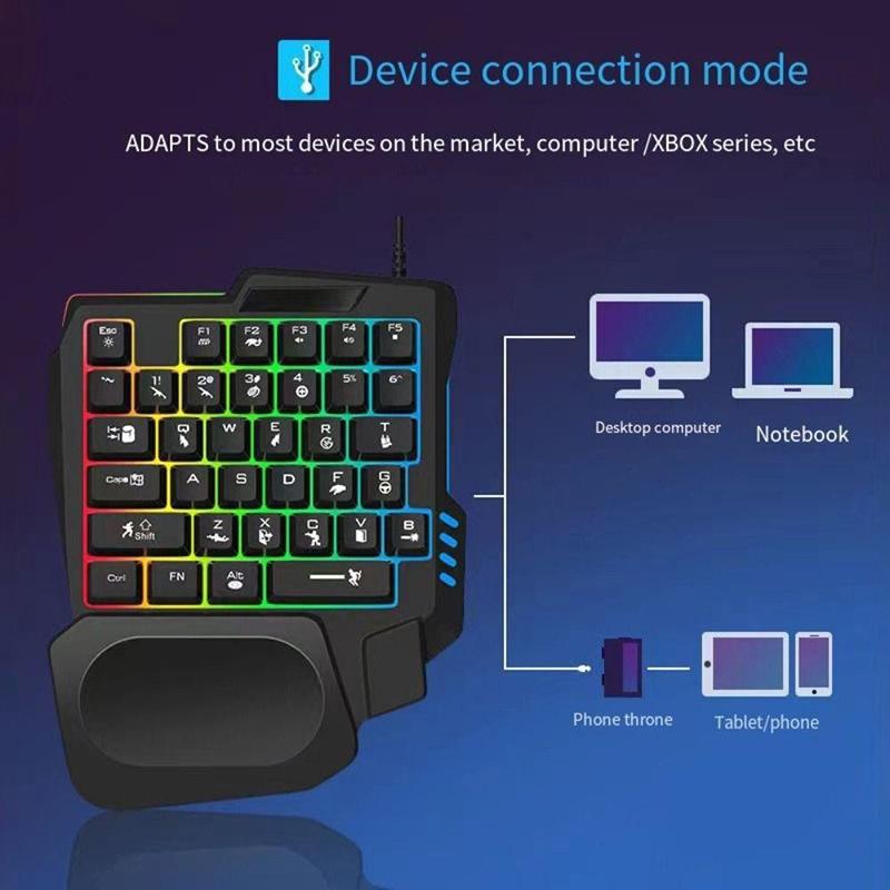 RGB Игровая Клавиатура Одноручная Мини USB Ультратонкая Проводная 35 Клавиш Одноручная Клавиатура с Подсветкой Для Компьютера ПК Ноутбука
