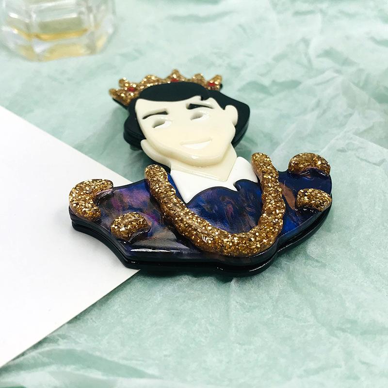 Blucome Creative Acrylic Cartoon Prince Brooch for Women Men Suit Bag Hijab Pins New Year Gift