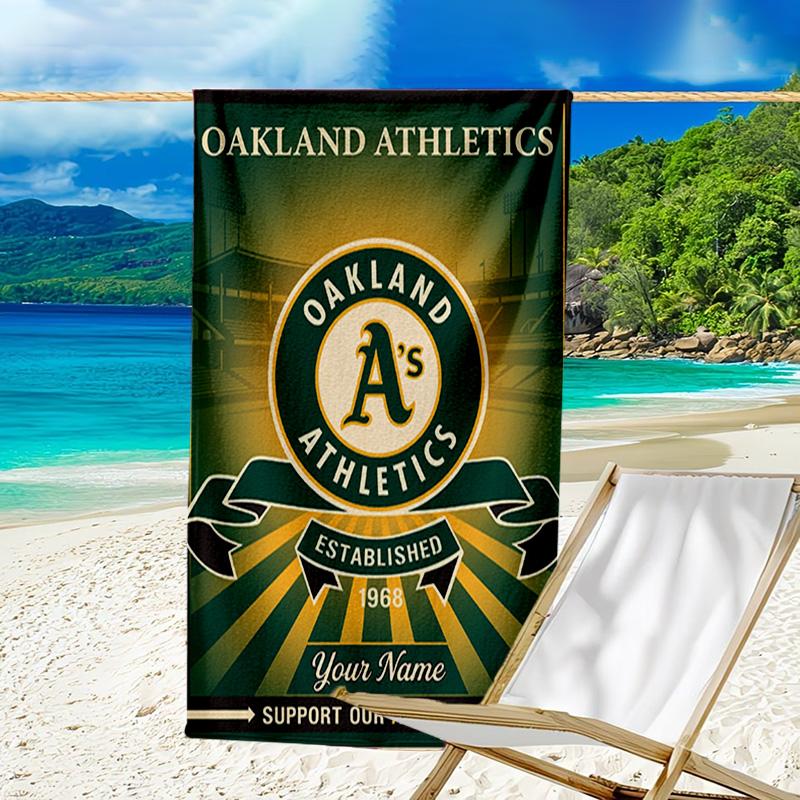 Custom Name Beach Towel Athletics Oakland Emblem Beach Towel, Soft Microfiber, Gift for Her/Him, Birthday, for Pool, Beach, Travel, Fan gifts