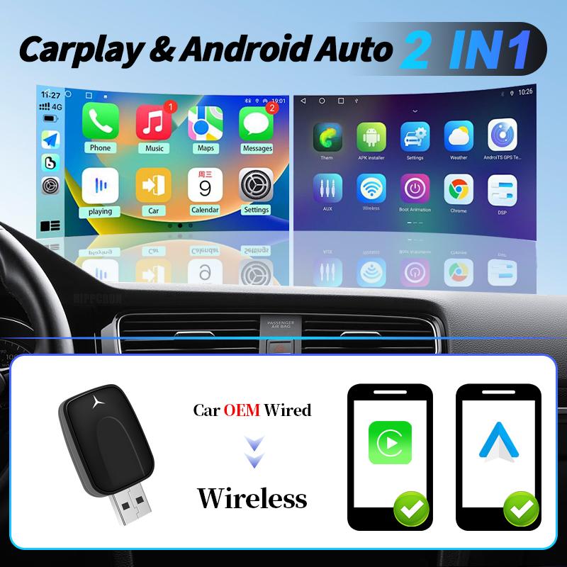Проводной беспроводной CarPlay Android Auto адаптер Dongle Plug and Play 2in1 для Toyota VW Kia