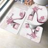 3pcs Set Perfume Flower Butterfly Bath Mat Bathroom Rugs Anti Slip Black White Stripes Bathtub Side Mats Doormat Carpet Decor