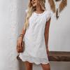 Женское летнее повседневное платье с короткими рукавами и свободным белым кружевом
