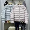Womens Lightweight Short Puffer Jacket 90% White Duck Down Round Neck Casual Office Wear