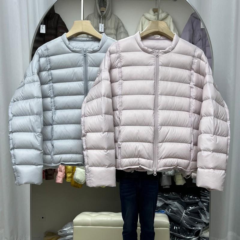 Womens Lightweight Short Puffer Jacket 90% White Duck Down Round Neck Casual Office Wear