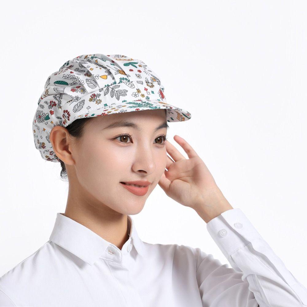 Printing Fabric Chef Cap Food Service Cook Hat Women Work Headband Canteen Catering