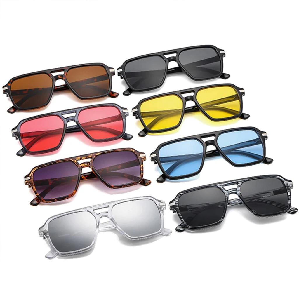 Винтажные квадратные солнцезащитные очки с двойной переносицей, мужские, с градиентными линзами, очки для защиты от солнца, женские, трендовые, UV400