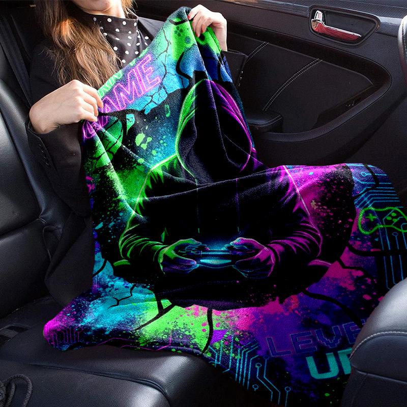 Cyberpunk Neon Gaming Blanket Flannel Blanket for bed, sofa, Camping, Hiking, Picnic Essentials, gift for family Fan gifts