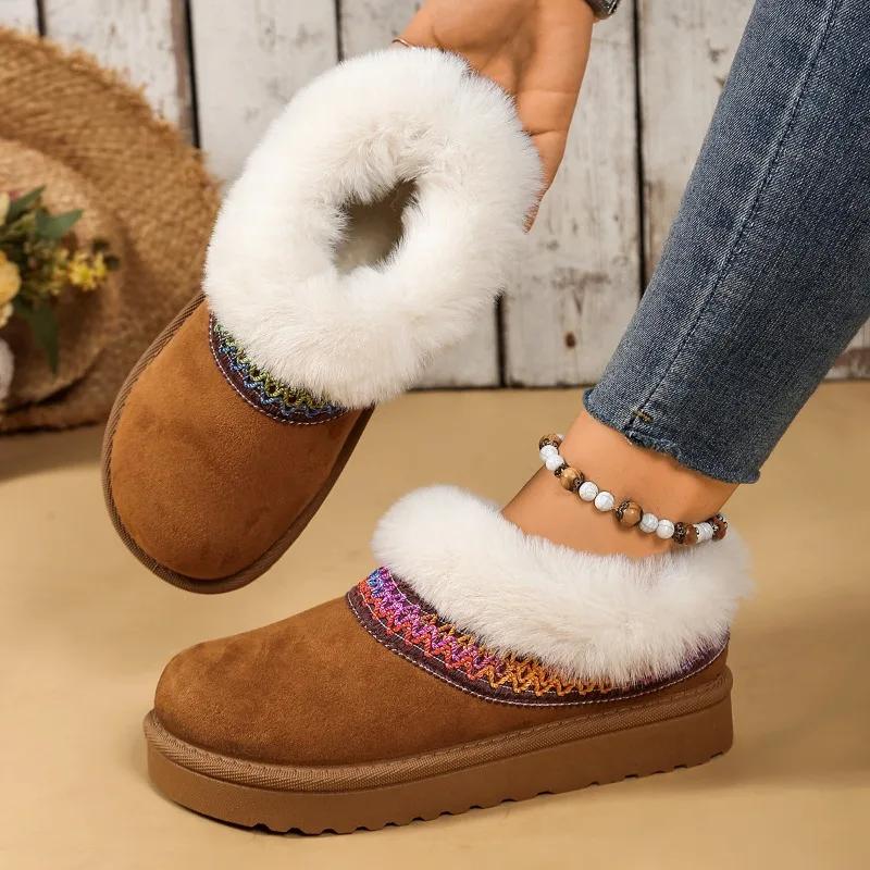 New Upgraded Ethnic Lambswool Snow Boots 2026 Winter Fur All-in-one Platform Slippers for Women's Versatile Outward Wear