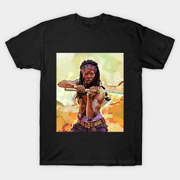 Asian Size Men Black Print T-shirt Michonne No-Cut Heat Transfer Print Cotton Tshirt