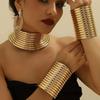 5pcs African Statement Zircon Set 2025 Trendy Golded Leather Choker Neck Necklace Bracelet Earrings For Women Party Accessories