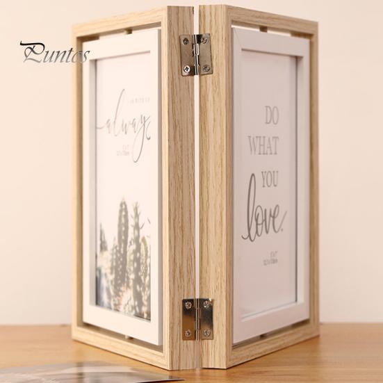 Двойная фоторамка, вертикальная вращающаяся складная фоторамка с оргстеклом, деревенская настольная декоративная фоторамка для домашнего офиса